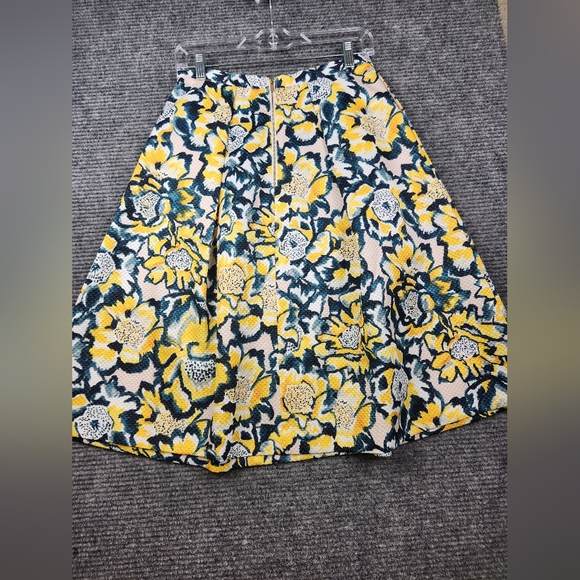 H&M Floral Print Flare Pleated Women's Midi Skirt Yellow Green Size 8 - Picture 6 of 14